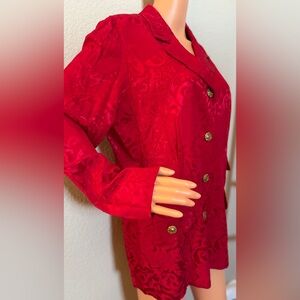 R&M Richards Red Damask Jacket Blazer Gold Buttons Vintage Women 12